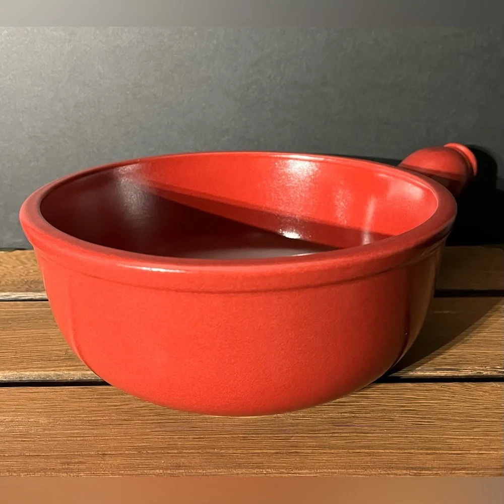 Emile Henry France Flame Red Stoneware Fondue Warming Pot 2.6Qt